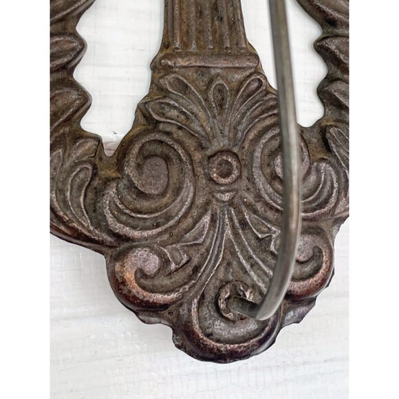 Antique Cast Iron Lyre Shape Paper/bill/ receipt Spike Wall Hanging - Picture 8 of 12